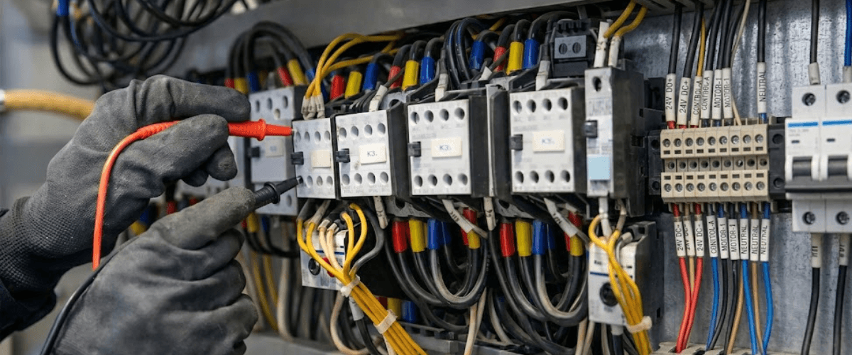 Engineer installing Dranetz measurement equipment